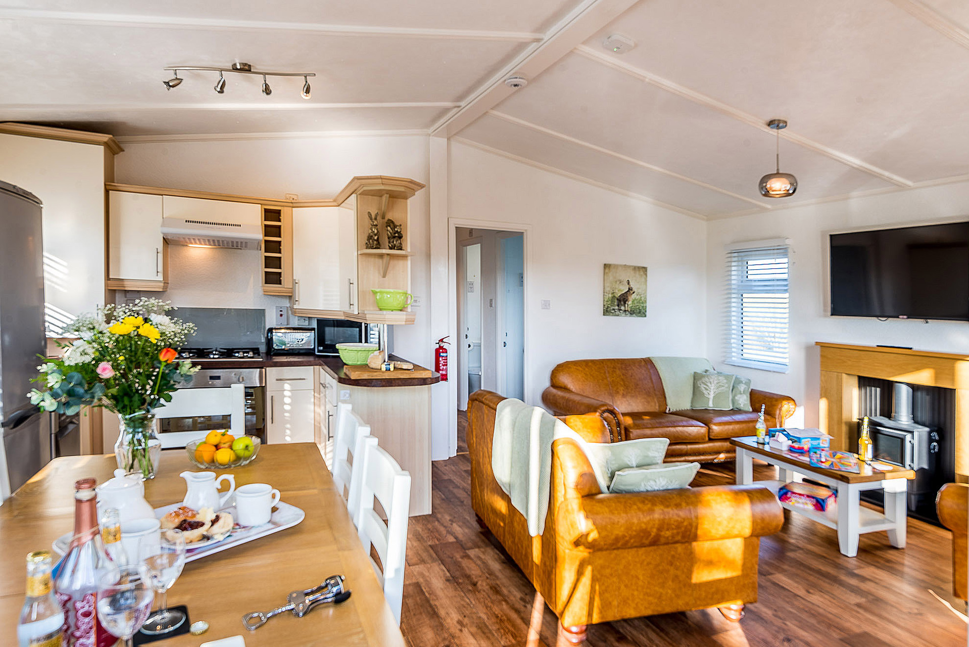 Rowan Lodge at St. Tinney Farm Holidays in Cornwall - Lounge area with free WiFi and 50 inch smart TV