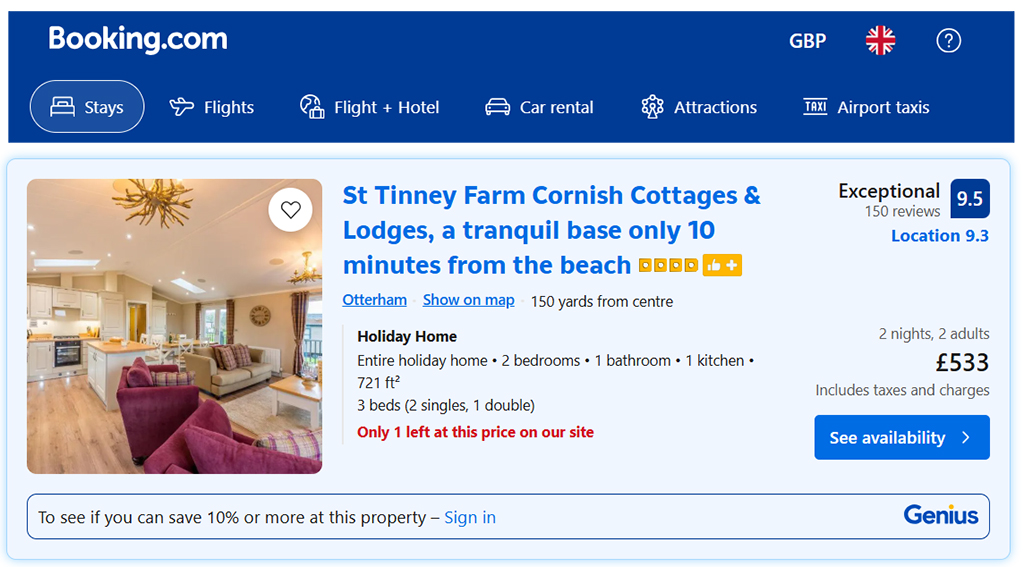Book your holiday at St. Tinney via booking.com with up to 20% discount